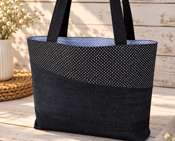 Rusztikus pöttyös farmer tote táska